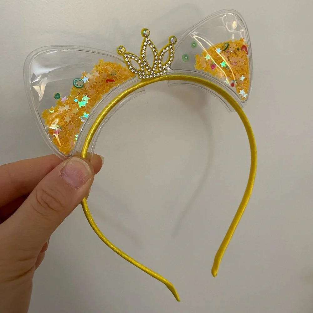 4/$15 Cute Girls Gold Cat Ear Headband with Rhinestone Tiara